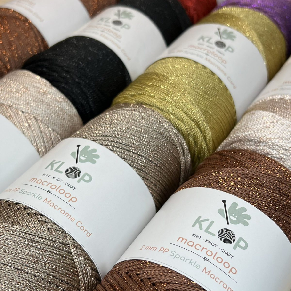 KLOP 2mm Sparkle Polyester Macrame Cord colors
