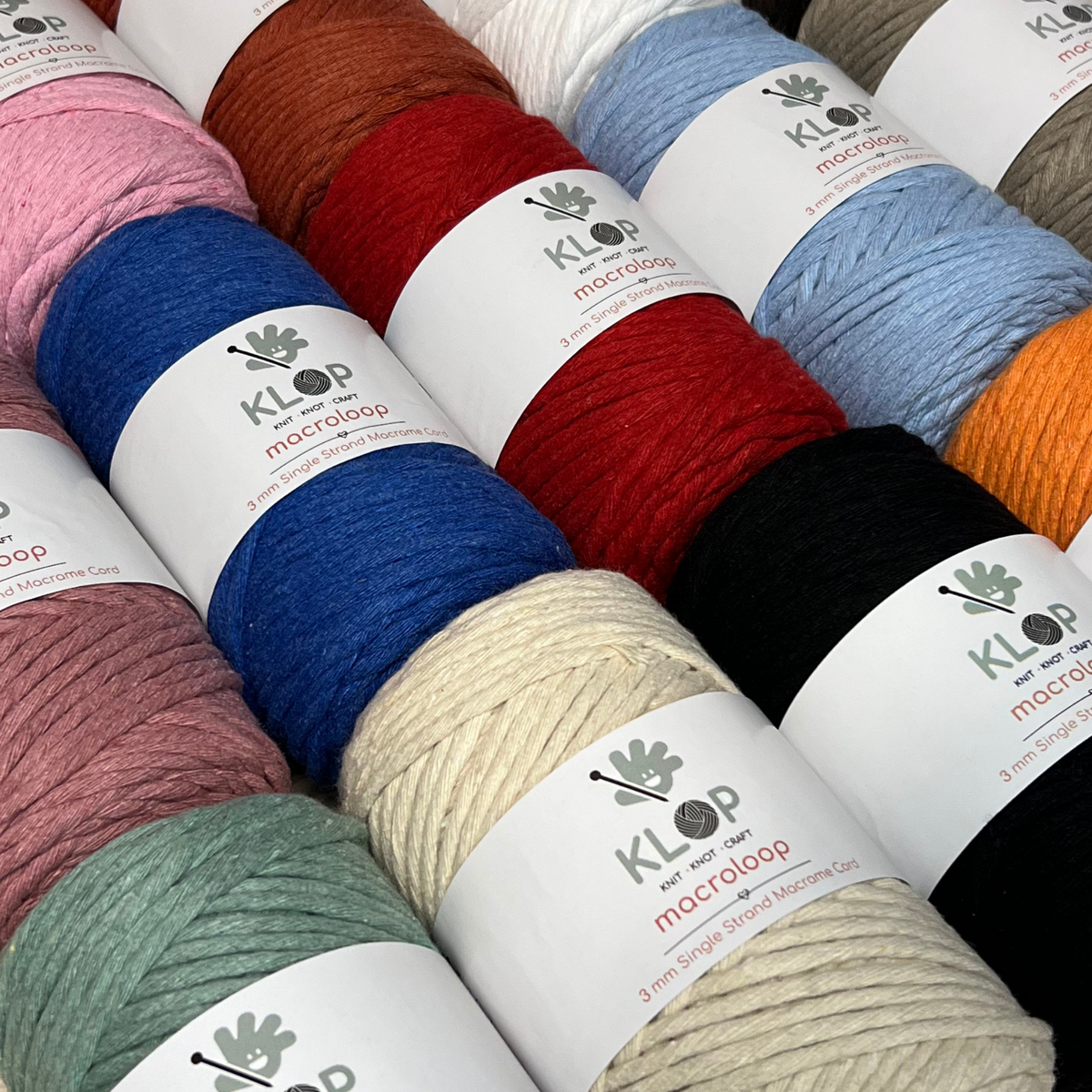KLOP 3mm Single Strand Cotton Macrame Cord colors