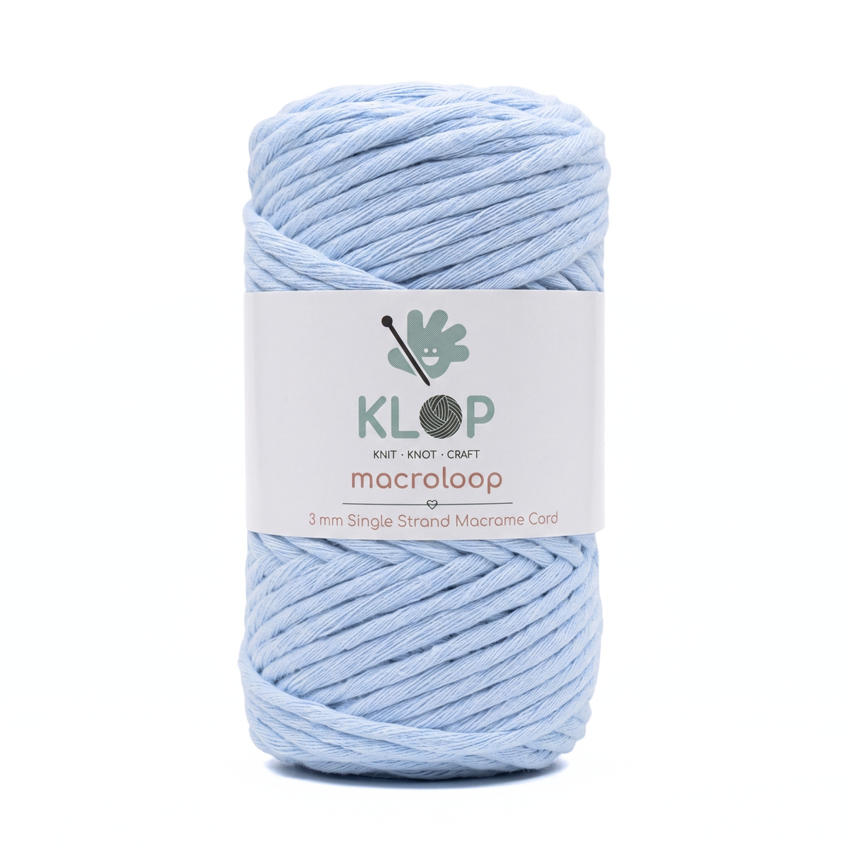 KLOP 3mm Single Strand Cotton Macrame Cord - Baby Blue