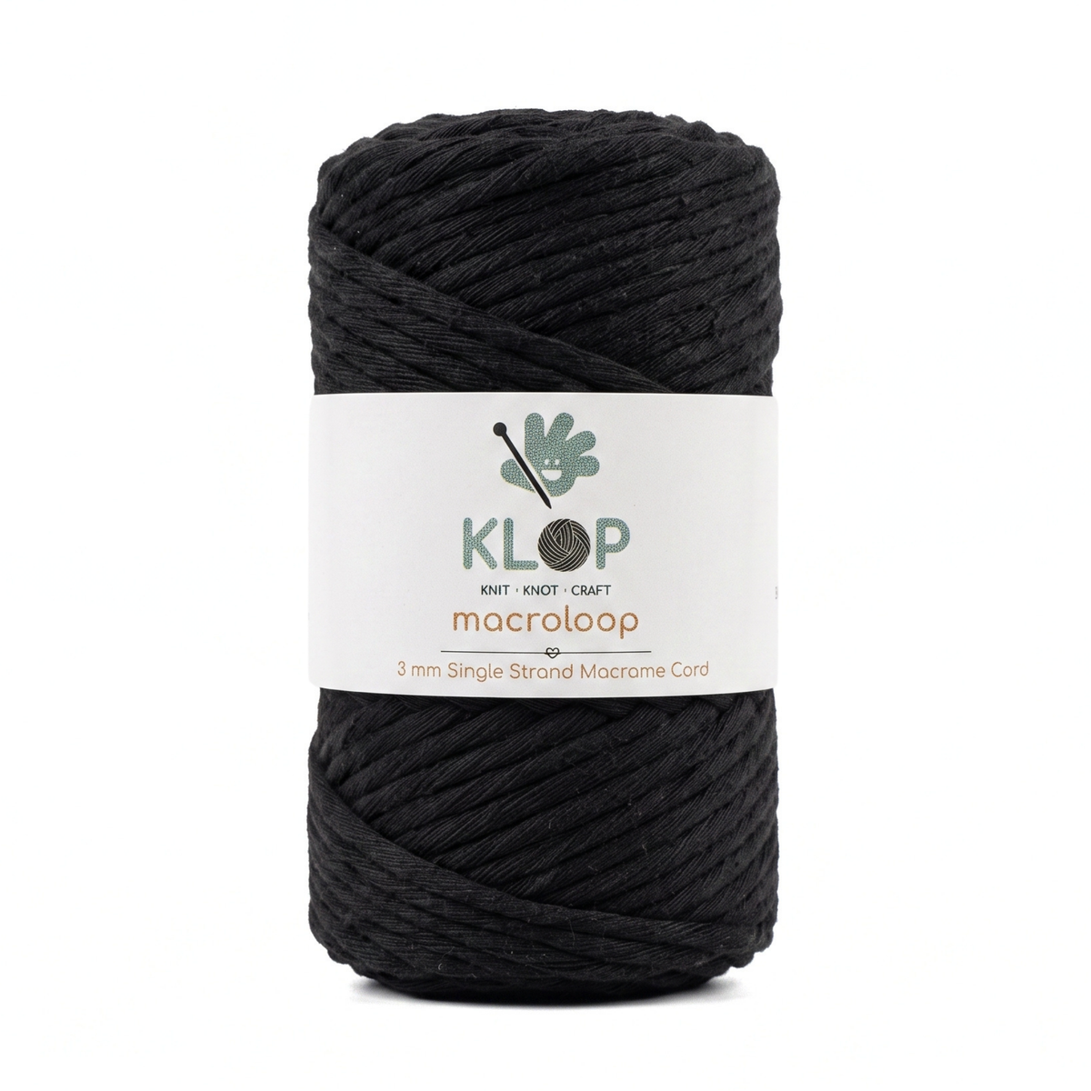 KLOP 3mm Single Strand Cotton Macrame Cord - Black