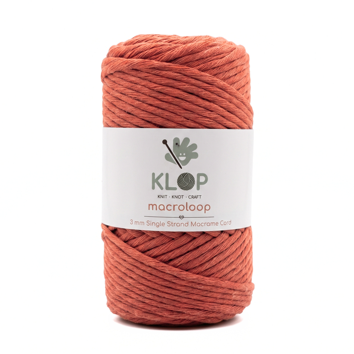 KLOP 3mm Single Strand Cotton Macrame Cord - Brick