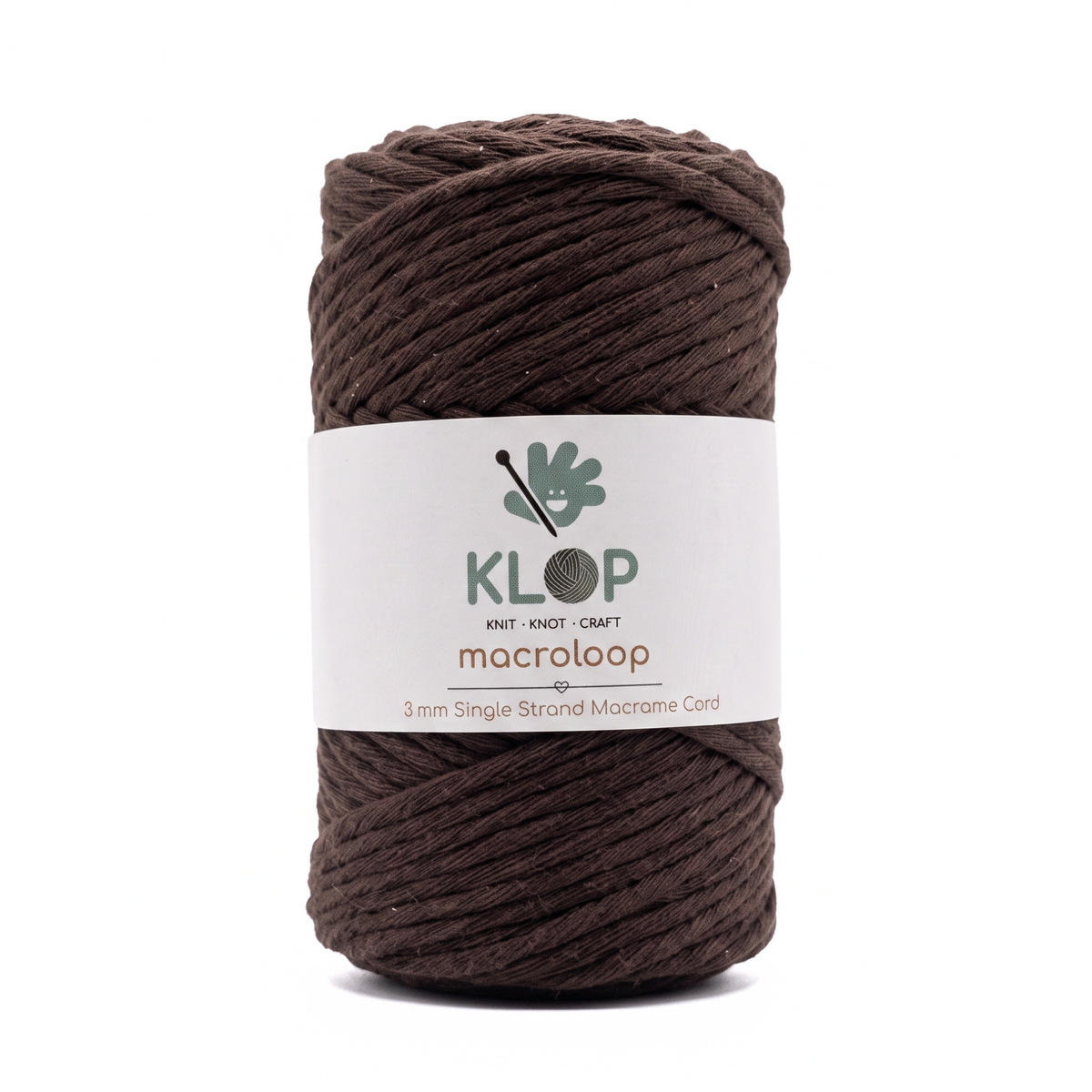 KLOP 3mm Single Strand Cotton Macrame Cord - Brown