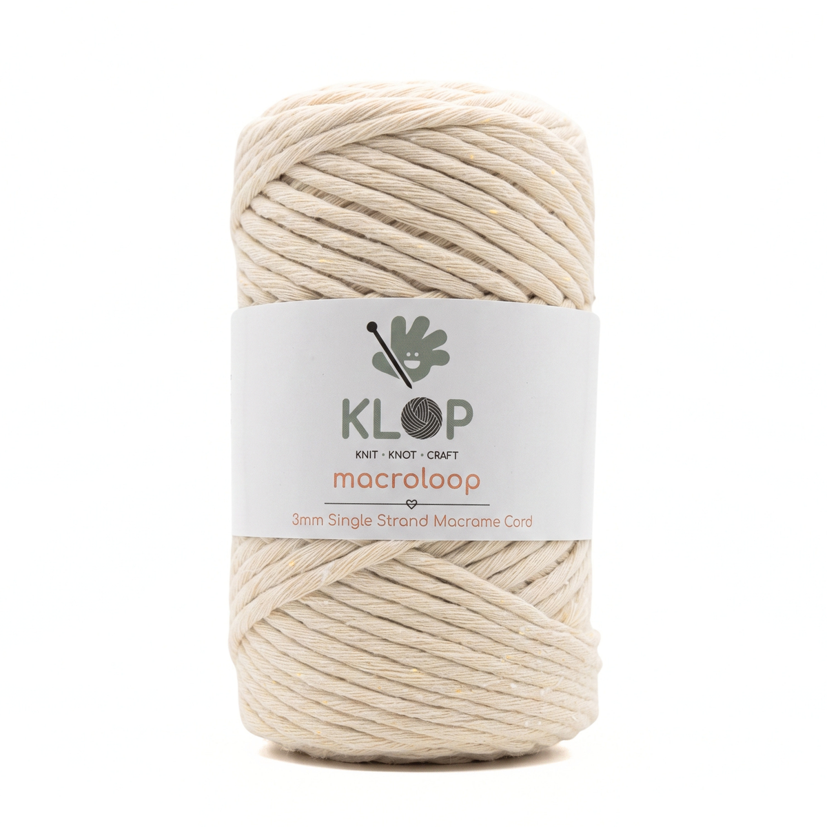 KLOP 3mm Single Strand Cotton Macrame Cord - Ecru