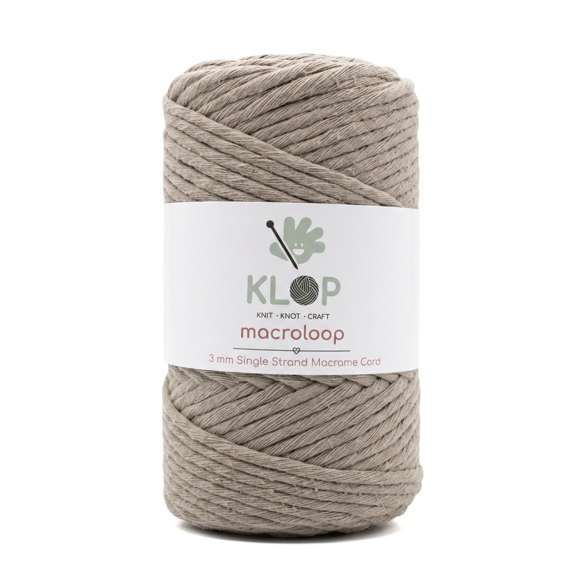 KLOP 3mm Single Strand Cotton Macrame Cord - Mink