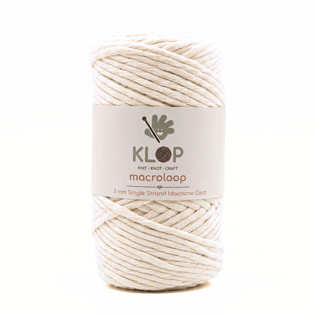 KLOP 3mm Single Strand Cotton Macrame Cord - Natural White