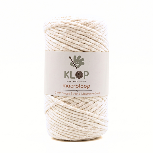 KLOP 3mm Single Strand Cotton Macrame Cord - Natural White
