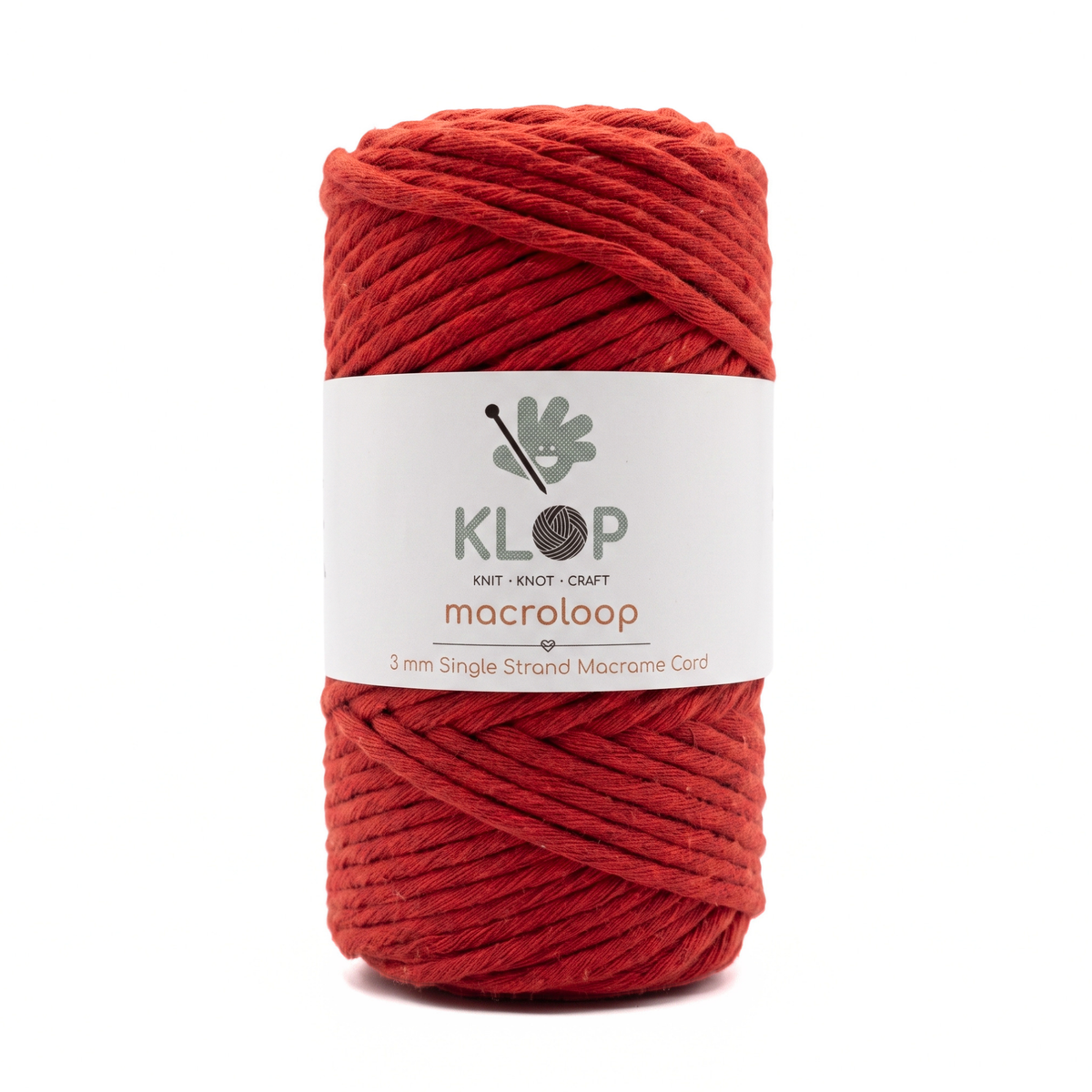 KLOP 3mm Single Strand Cotton Macrame Cord - Red