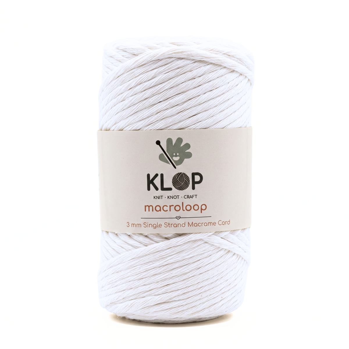 KLOP 3mm Single Strand Cotton Macrame Cord - White