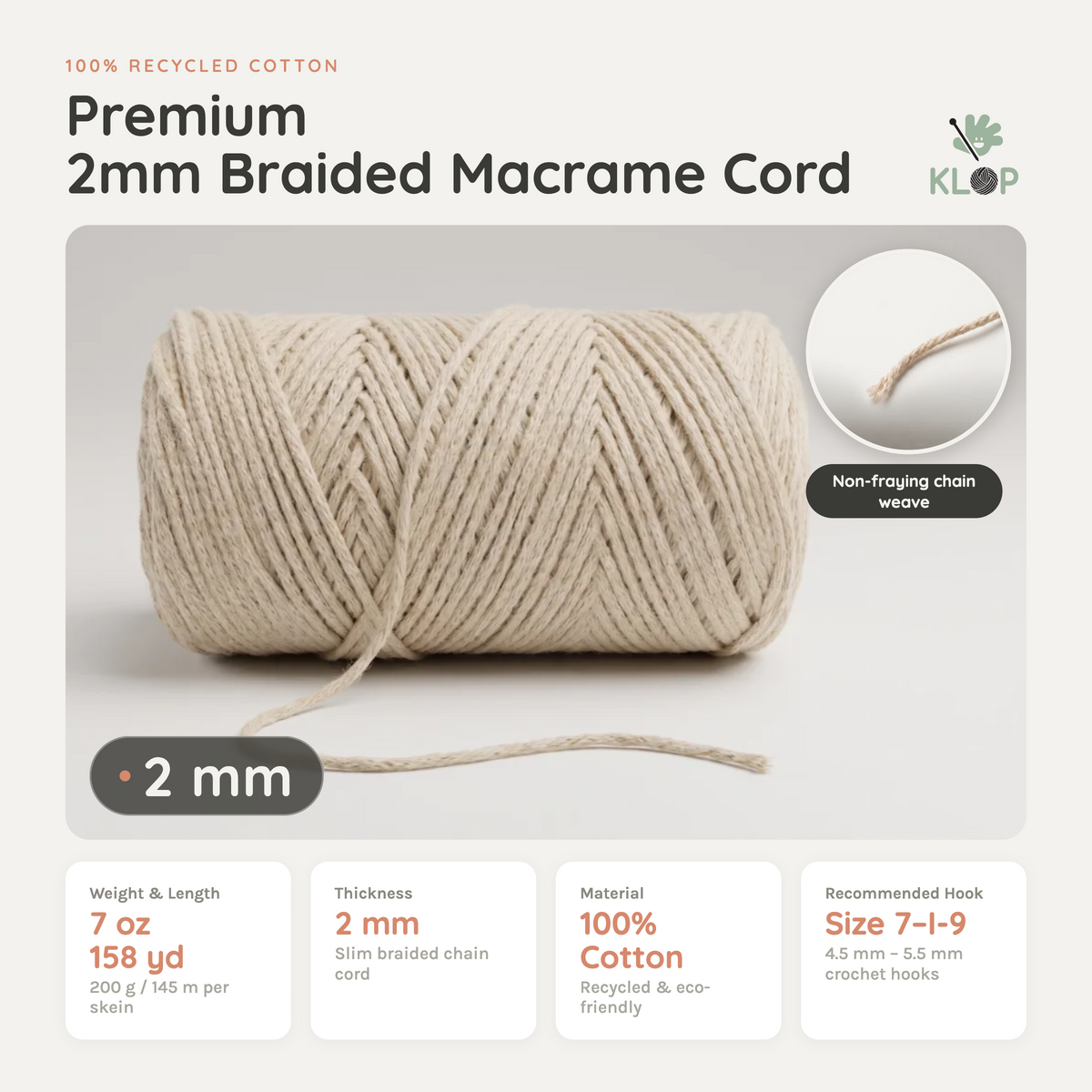 KLOP 2mm Cotton Macrame Cord info